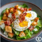 Salade CĂ©sar brunch au bacon et Ćuf