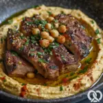 Filets d'agneau marinés sur houmous