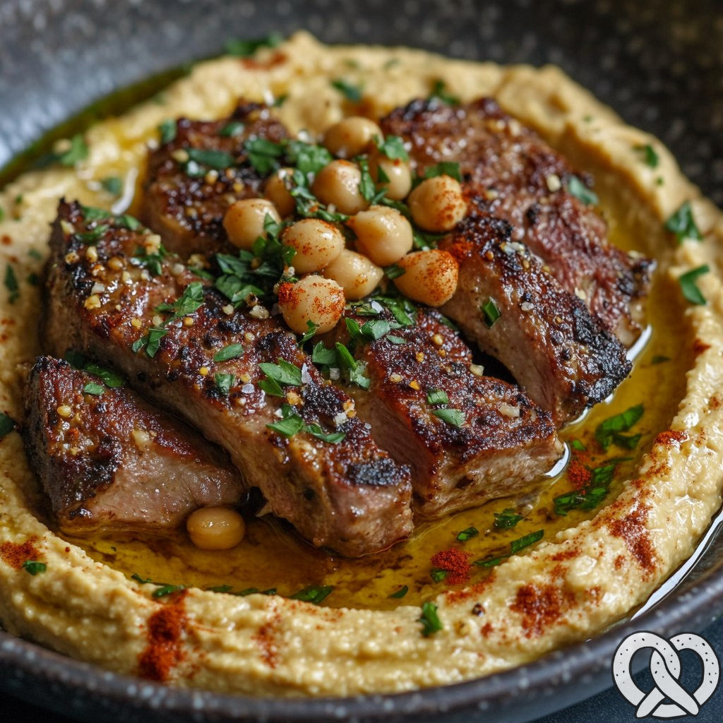 Filets d'agneau marinés sur houmous