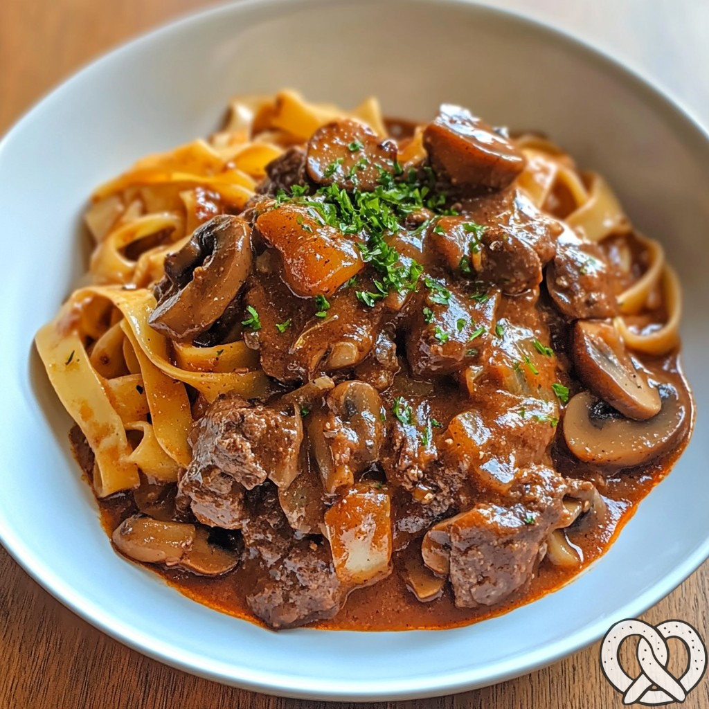 Goulasch aux champignons et tagliatelles