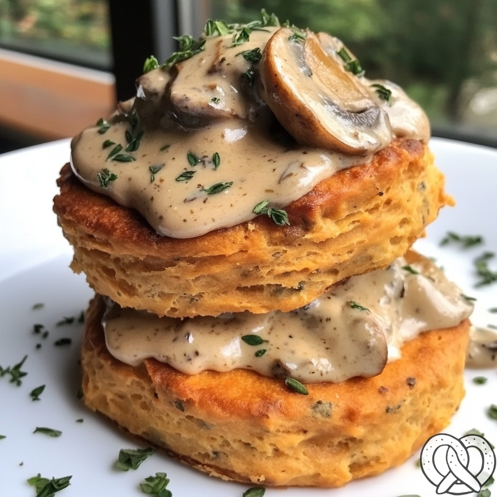 Biscuits de Patate Douce avec Crème de Champignons aux Herbes